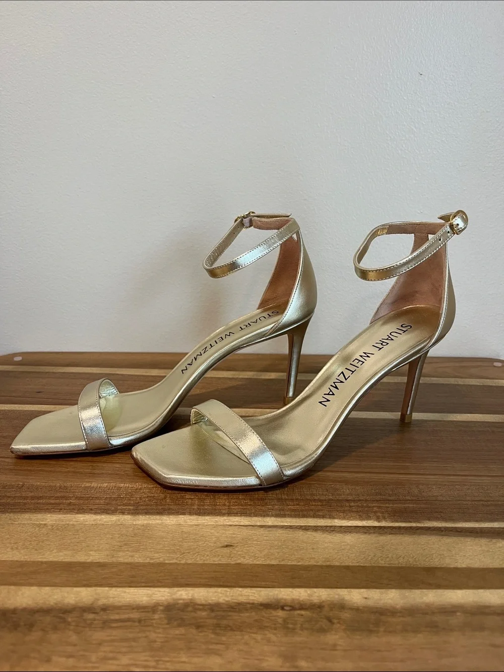 Stuart Weitzman Gold Ankle-Strap Sandals Retail $525